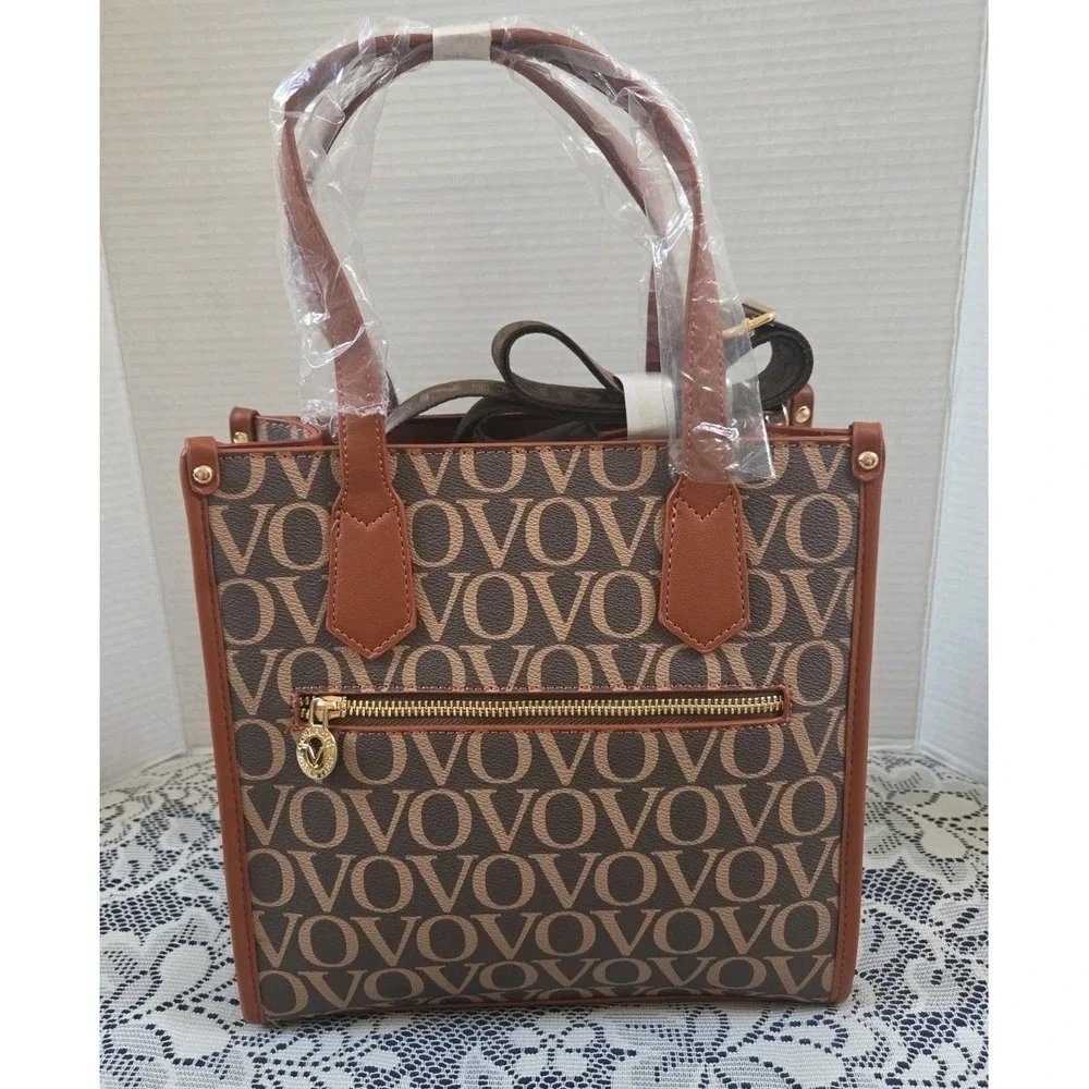 Valentino Orlandi Brown VO Monogram Vegan Satchel Top Handle Zip Strap Italy NWT